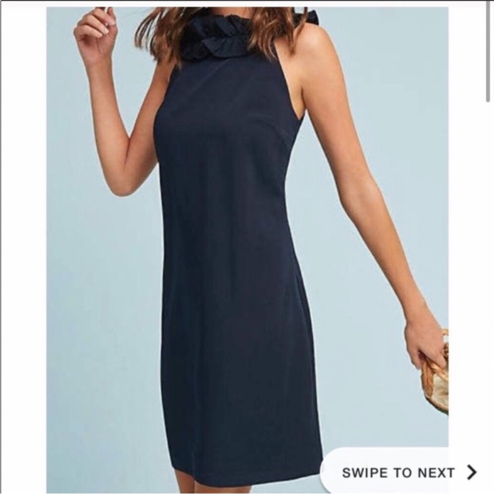 Anthropologie Larke Harper Navy Blue Ruffle Textured Mini Dress XXSP Petite